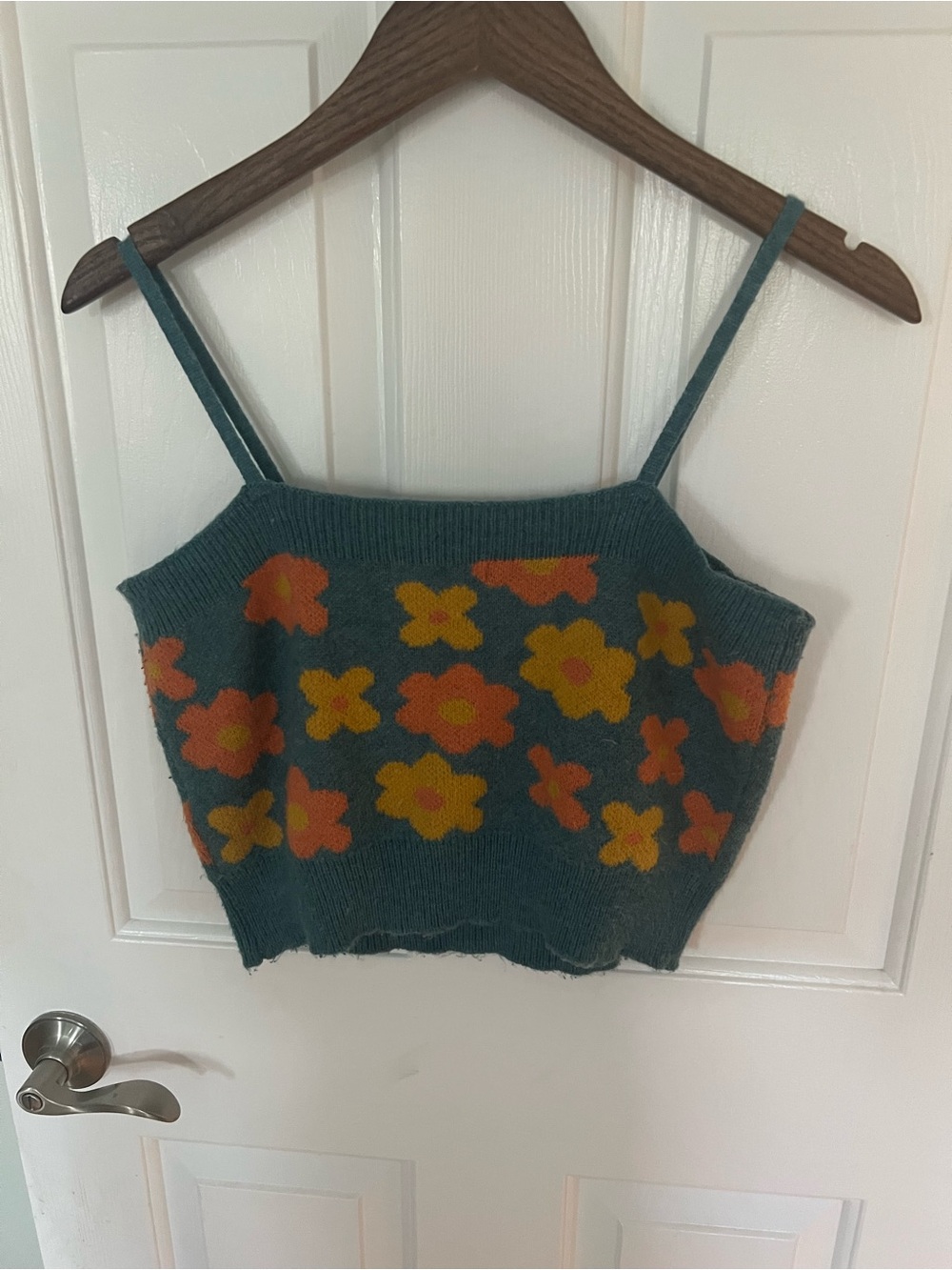 HYFVE Teal  Floral Cropped Cami Sweater. 90s inspired.